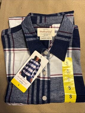 Weatherproof Navy and White Plaid Button-Front Shirt